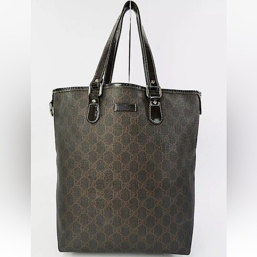 Gucci Supreme pvc coated canvas and leather tote bag deep brown - Picture 1 of 15